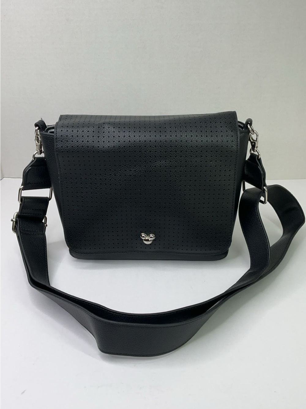 Disney Mickey Mouse icon square flair black perforated crossbody bag